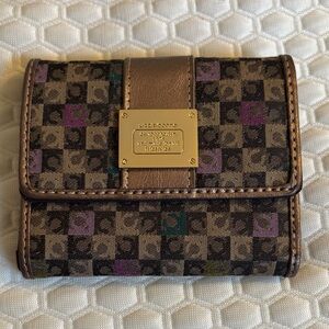 Liz Claiborne Brown Checker Wallet with Purple and Teal Accents